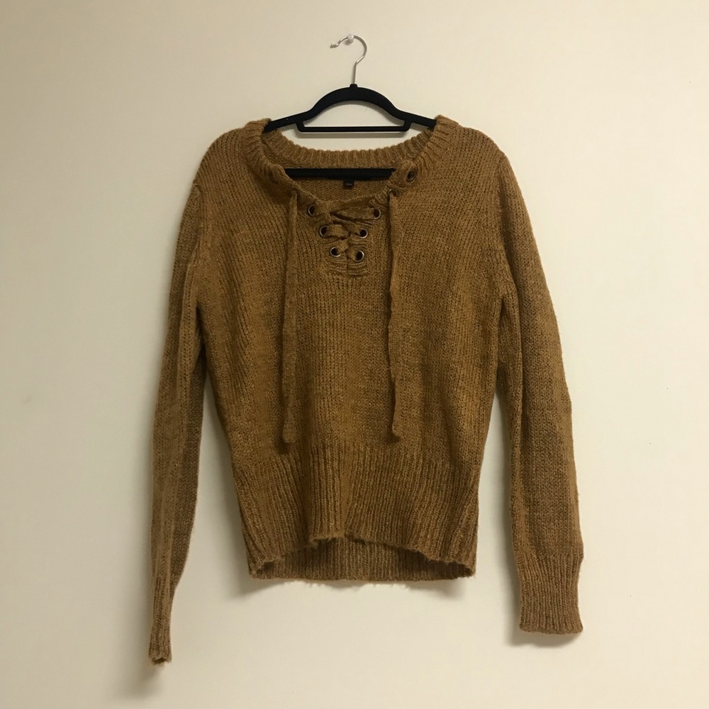 Oversized Mustard Lace Up Sweater